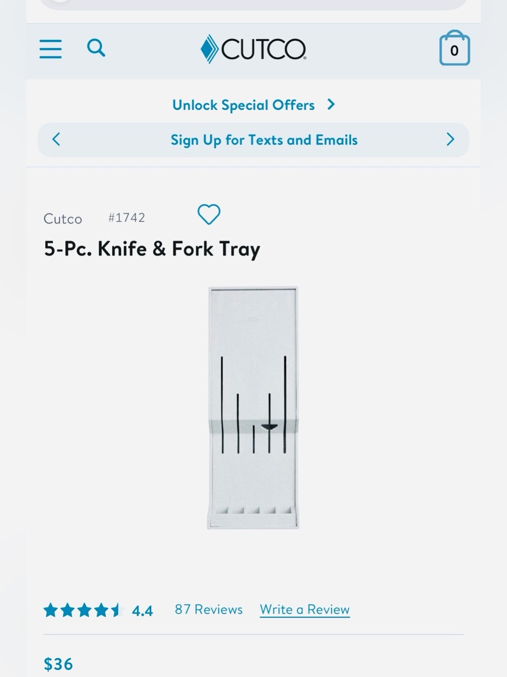 Cutco Gray/white 5-Piece Knife & Fork Tray Organizer